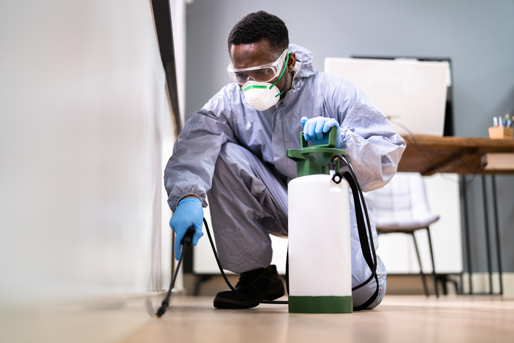 Pest Control Exterminator Man Spraying Termite Pesticide